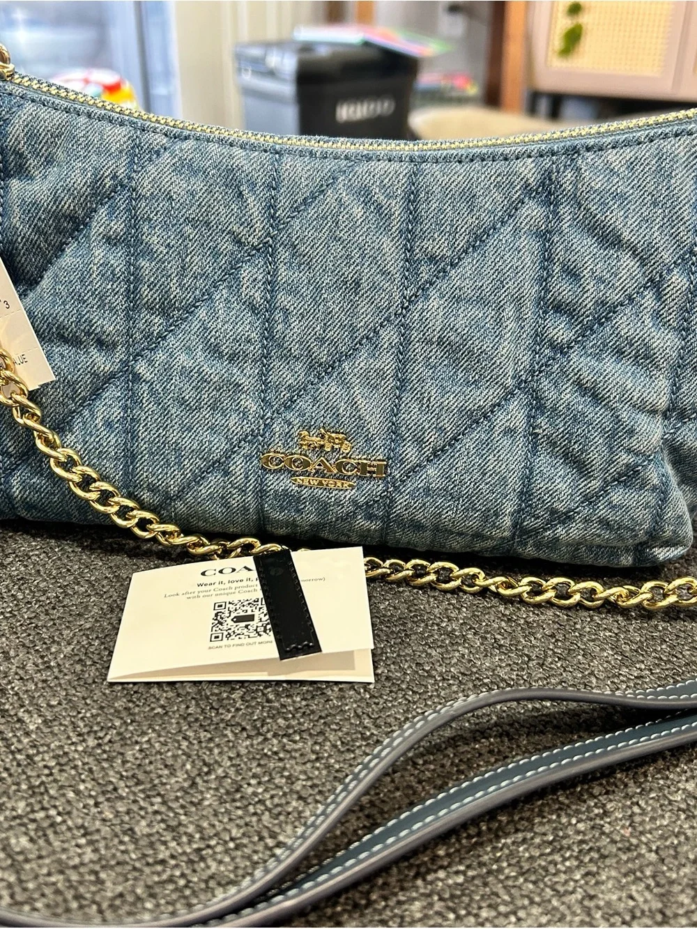 Coach Quilted Denim Crossbody with Gold Chain